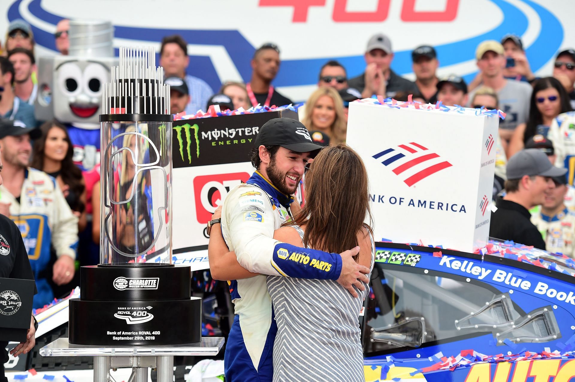 Chase Elliott and his mother, Cindy Elliott, in Victory Lane after at Charlotte. Source: Getty